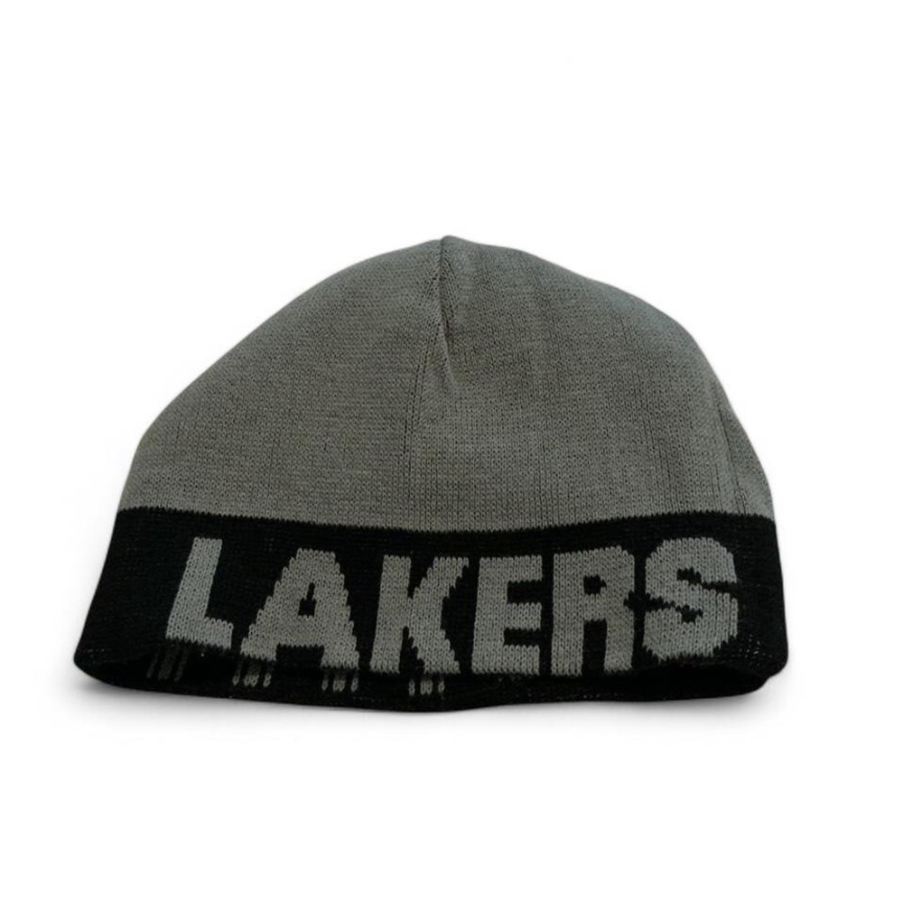 Lakers Beanie Unisex OS Black Grey Excellent Reversible Lakers Plaid Knit Hat